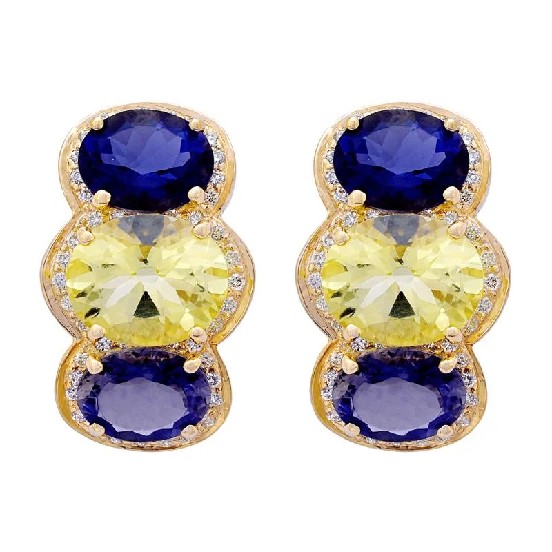 classic hoop earrings for women -Earrings- Iolite, Lemon Quartz and Diamond  (27EM)