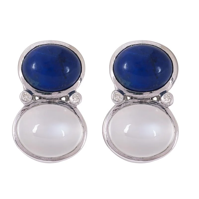 silver heart earrings for women -Earrings- Lapis Lazuli, Moonstone and Diamond  (271IS)