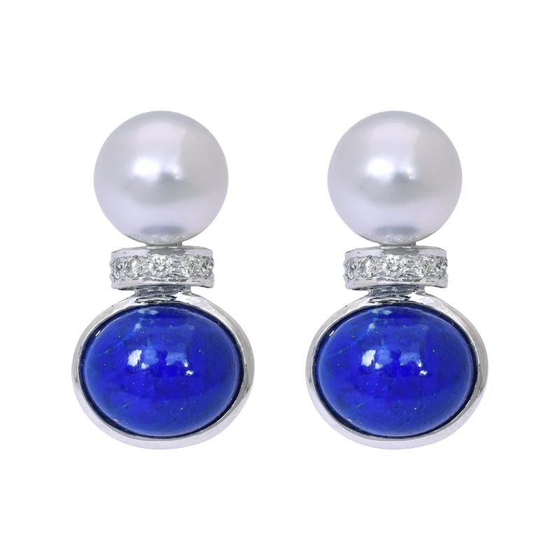 butterfly stud earrings for girls -Earrings- Lapis Lazuli, South Sea Pearl and Diamond