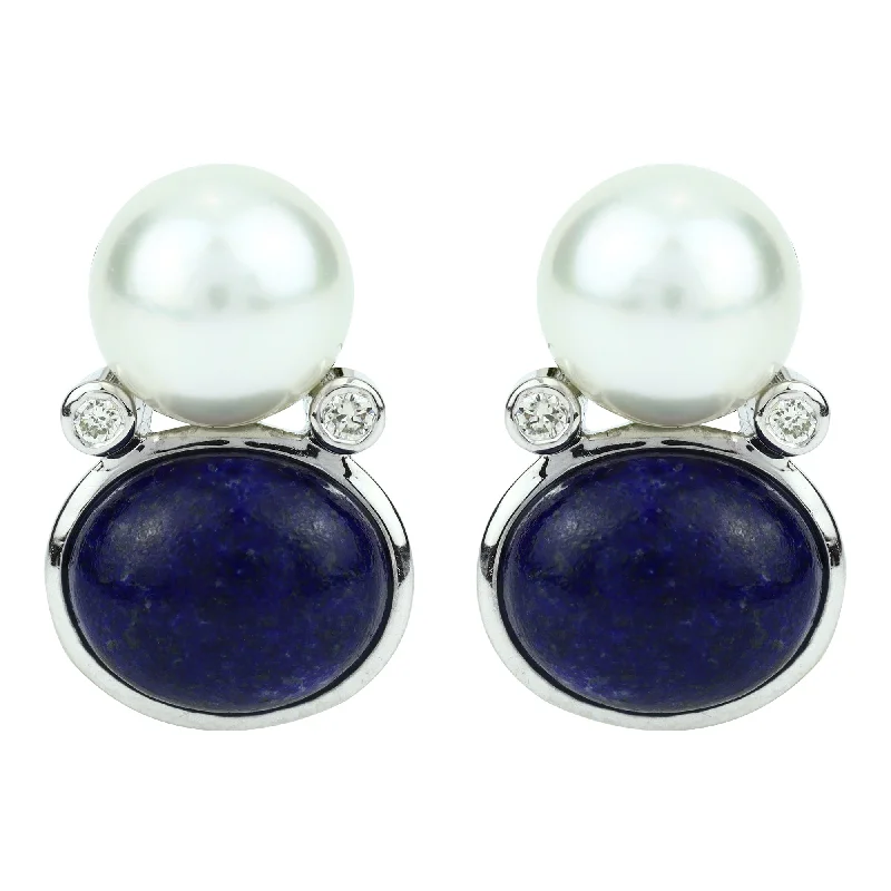 turquoise earrings for casual wear -Earrings - Lapis Lazuli, South Sea Pearl And Diamond