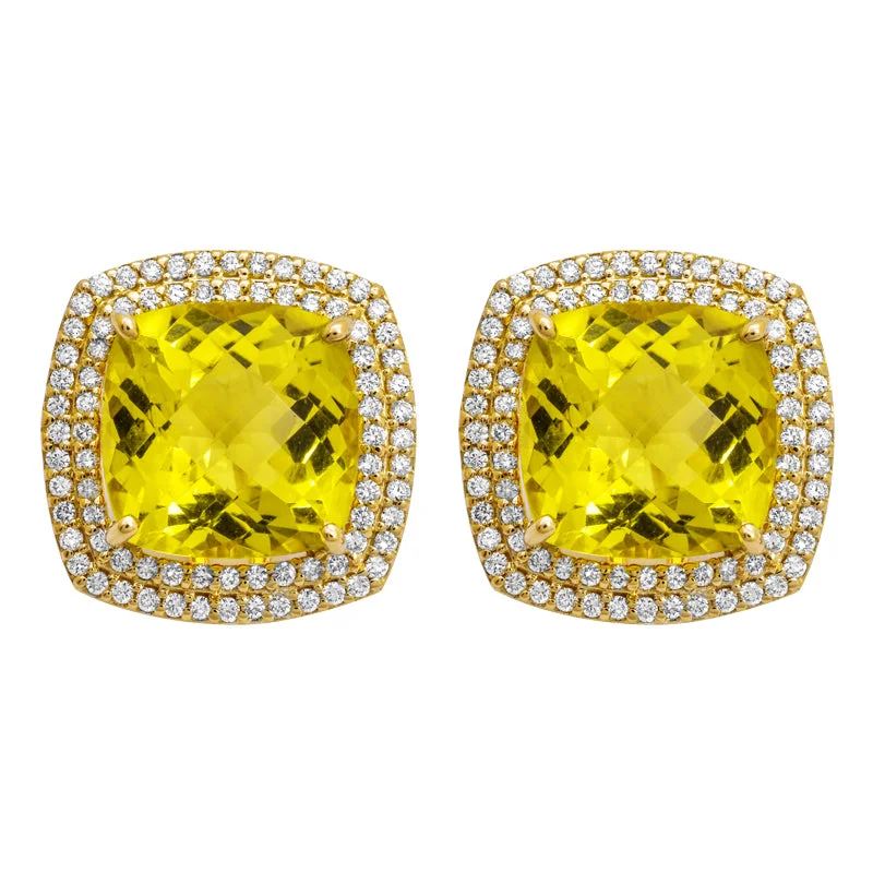 statement earrings for casual wear -Earrings- Lemon Quartz and Diamond