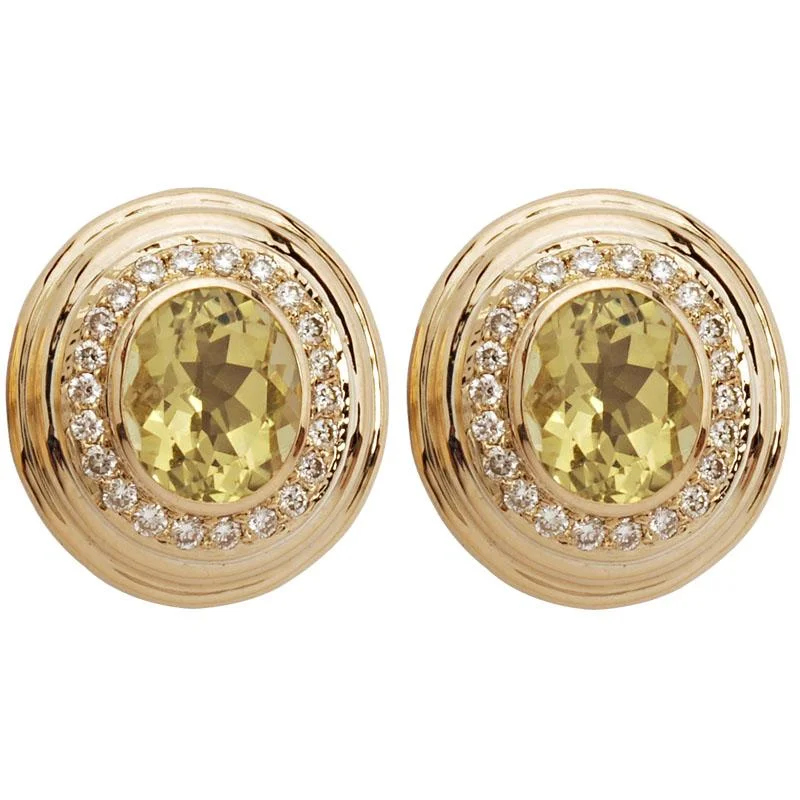 clip-on earrings for sensitive ears -Earrings-Lemon Quartz and Diamond  (1395M)