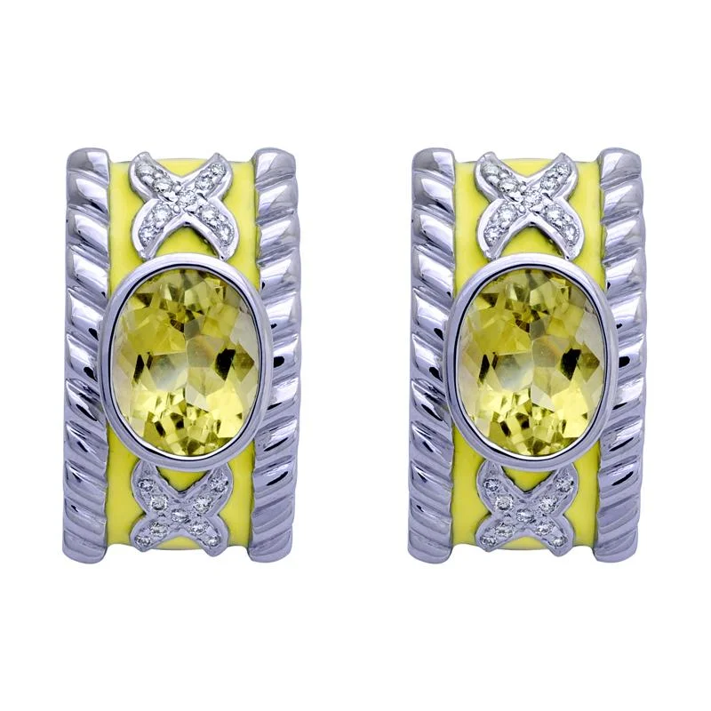 colorful earrings for women -Earrings- Lemon Quartz and Diamond (Enamel)  (257ES)