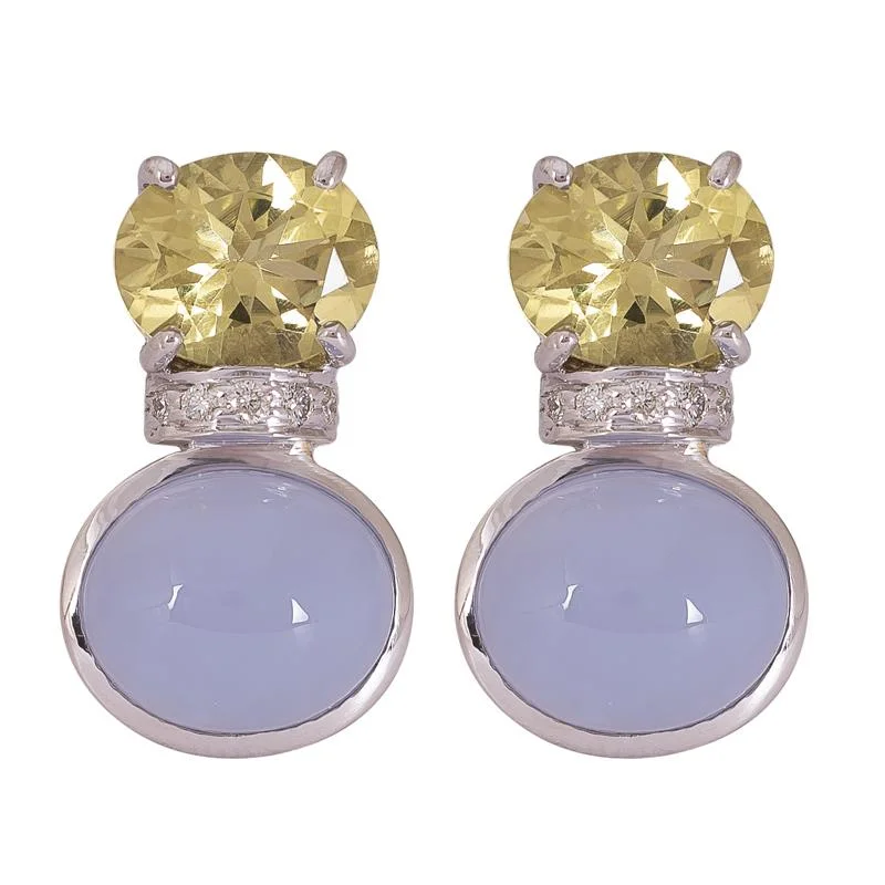 large statement earrings for parties -Earrings- Lemon Quartz, Chalcedony and Diamond  (273CS)