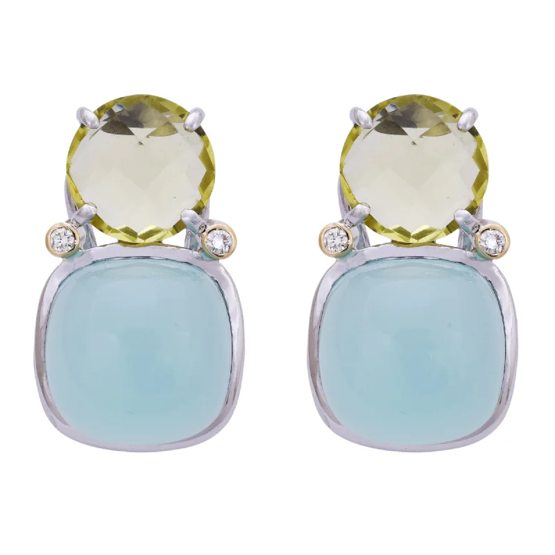 unique earrings for fashionistas -Earrings- Lemon Quartz, Chalcedony and Diamond