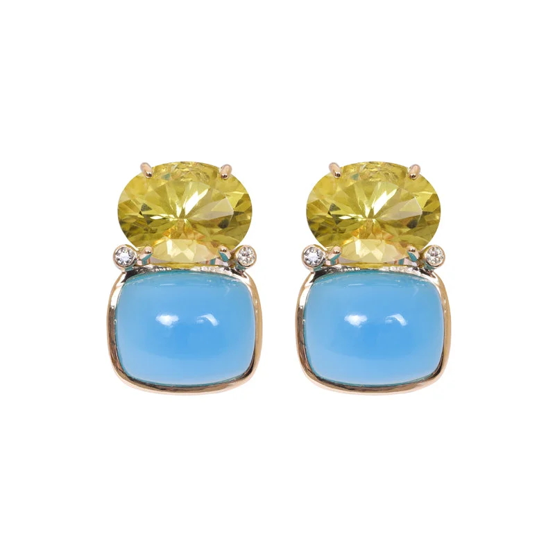 creative earrings for fashion lovers -Earrings- Lemon Quartz, Chalcedony & Diamond in 18K Gold