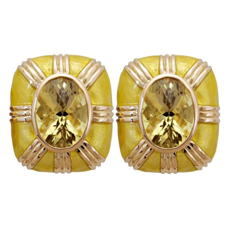 layered earrings for women -Earrings-Lemon Quartz (Enamel)  (1821A)