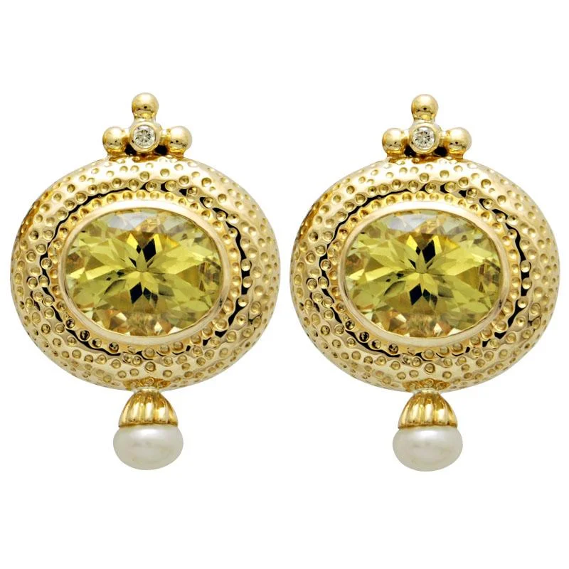 moonstone earrings for women -Earrings-Lemon Quartz, Pearl and Diamond  (1623I)