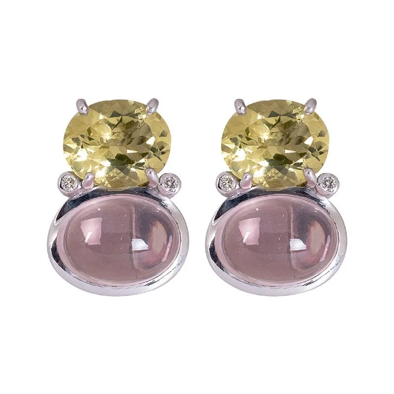 stylish ear cuffs for women -Earrings- Lemon Quartz, Rose Quartz and Diamond  (273FS)