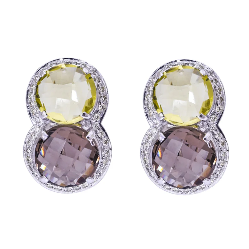 stylish ear cuffs for women -Earrings- Lemon Quartz, Smokey Quartz and Diamond