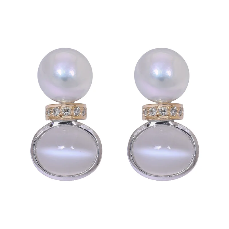 large statement earrings for parties -Earrings- Moonstone, South Sea Pearl and Diamond