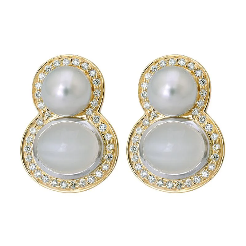 silver earrings for sensitive ears -Earrings- Moonstone, South Sea Pearl and Diamond  (15EM)