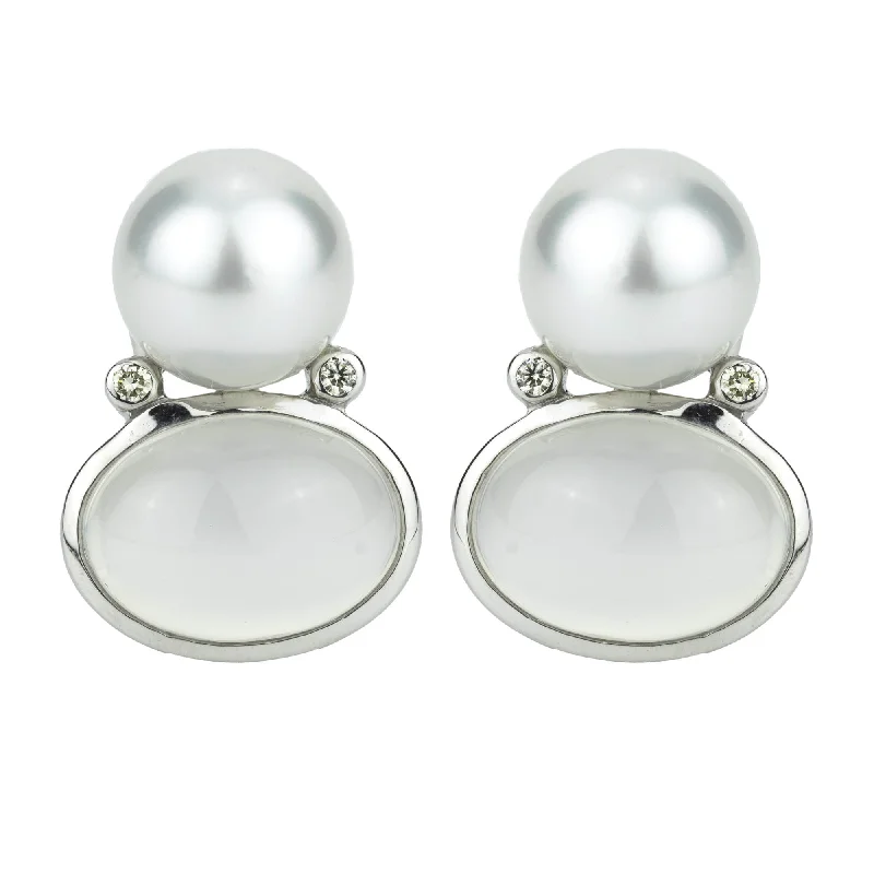 opal earrings for women -Earrings - Moonstone, South Sea Pearl And Diamond