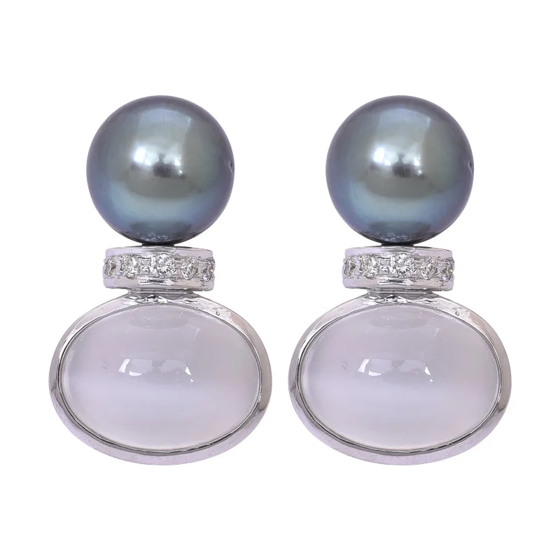 crystal earrings for special occasions -Earrings- Moonstone, South Sea Pearl and Diamond