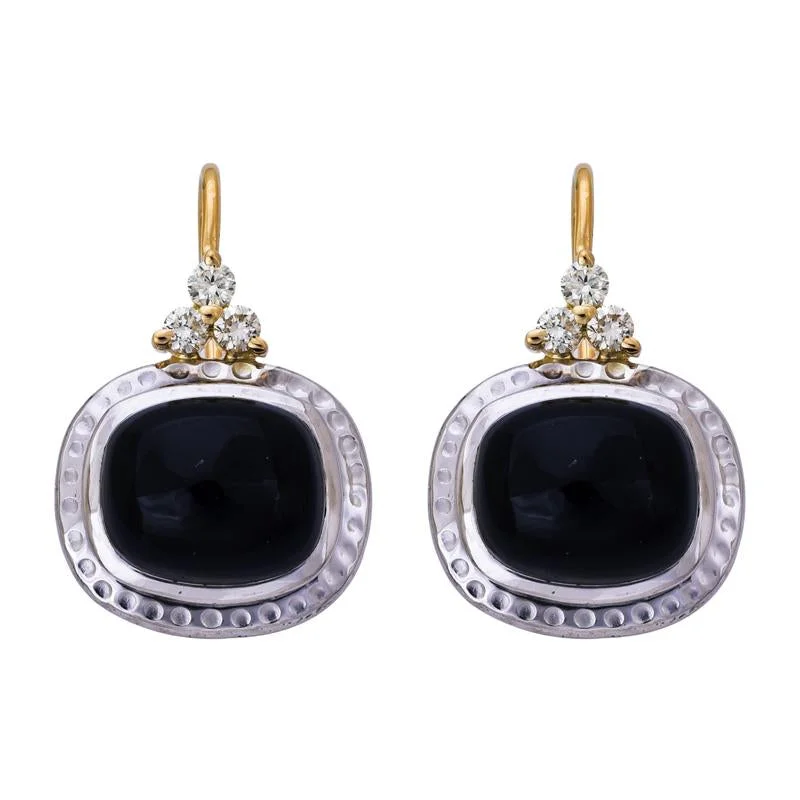 custom birthstone earrings for gifts -Earrings- Onyx and Diamond  (27HM)