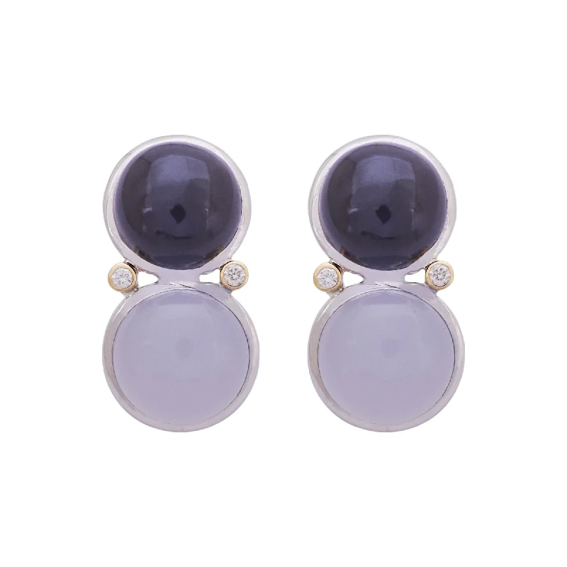 holiday earrings for festive seasons -Earrings- Onyx, Chalcedony and Diamond