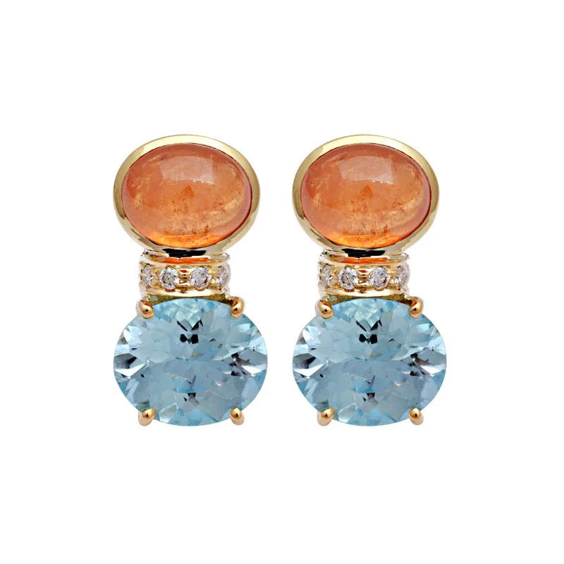 luxury earrings for formal events -Earrings-Orange Garnet, Blue Topaz and Diamond  (2126D)