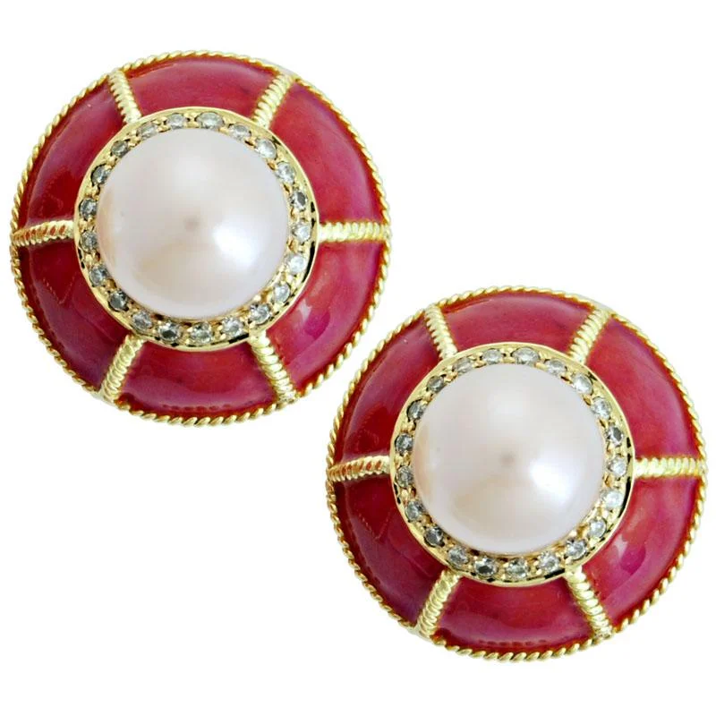 angel wing earrings for women -Earrings-Pearl and Diamond (Enamel)  (1470G)