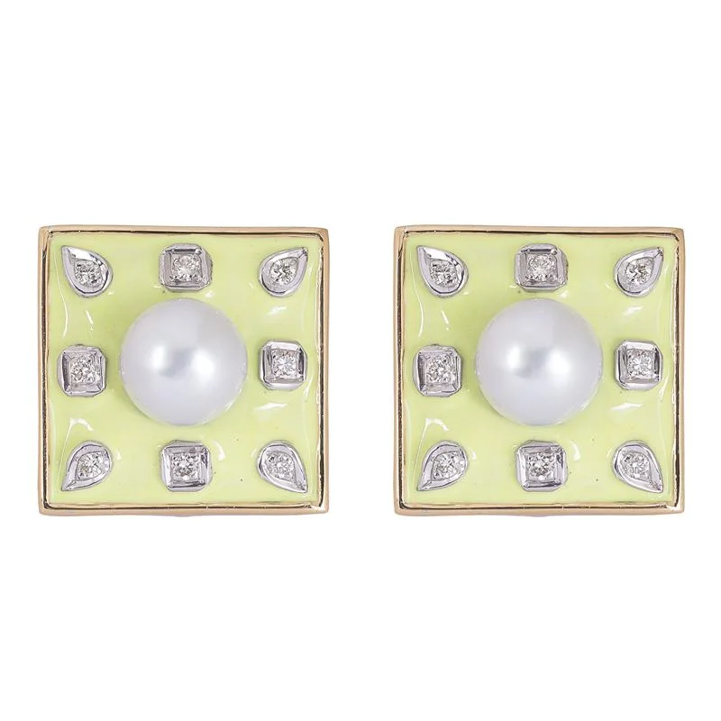 sapphire earrings for formal occasions -Earrings- Pearl and Diamond (Enamel)  (41EM)