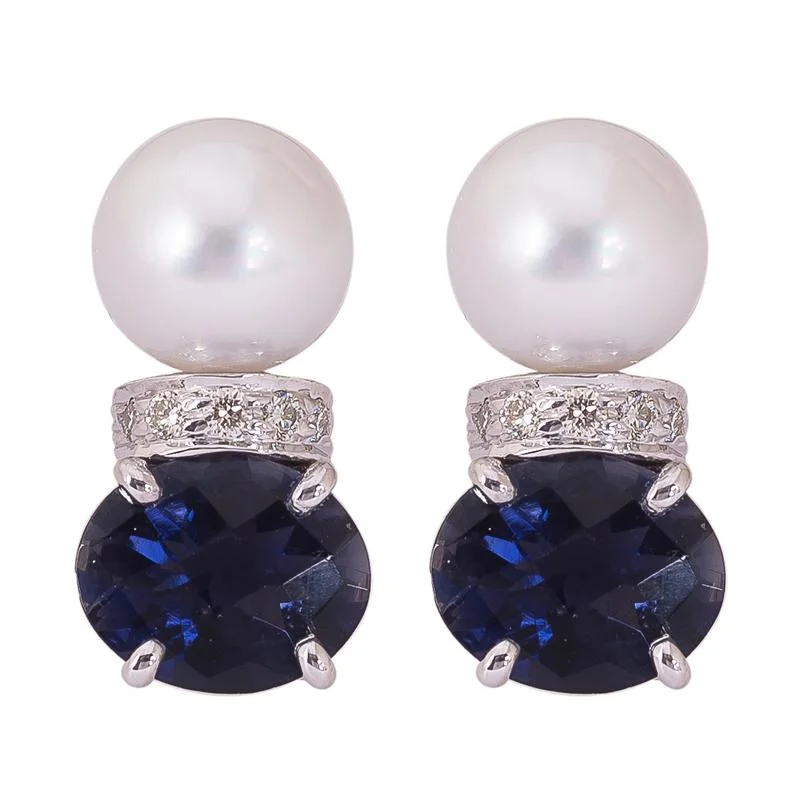 rhinestone earrings for parties -Earrings- Pearl, Iolite and Diamond  (271HS)