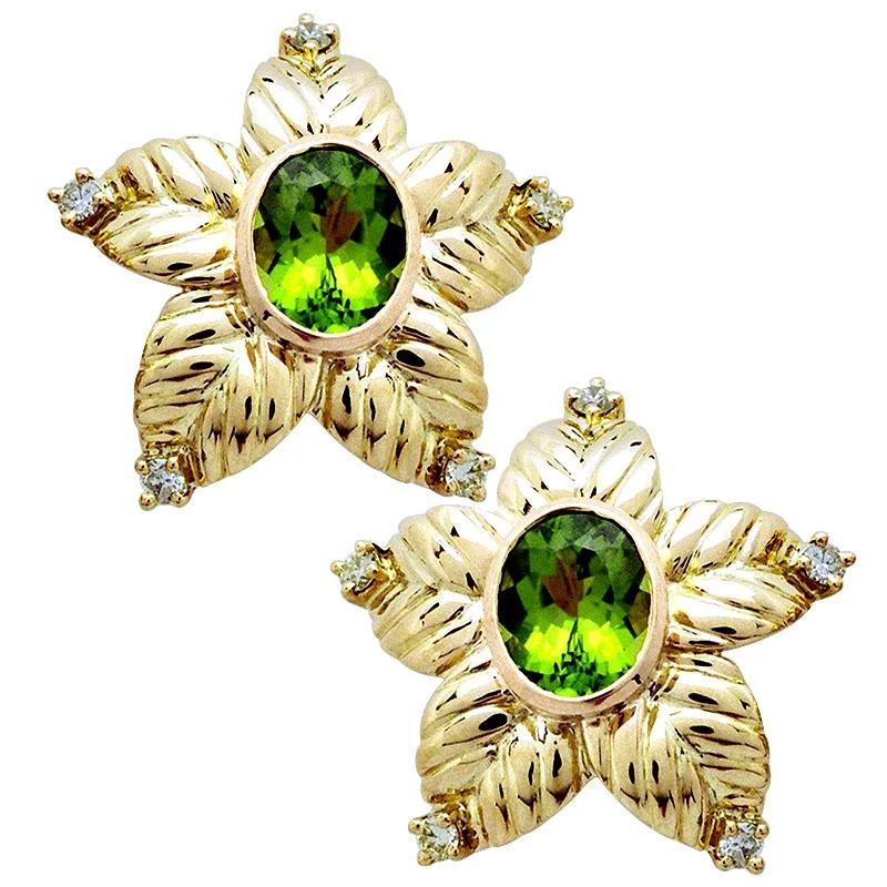 gold and silver earrings for women -Earrings-Peridot and Diamond  (959E)