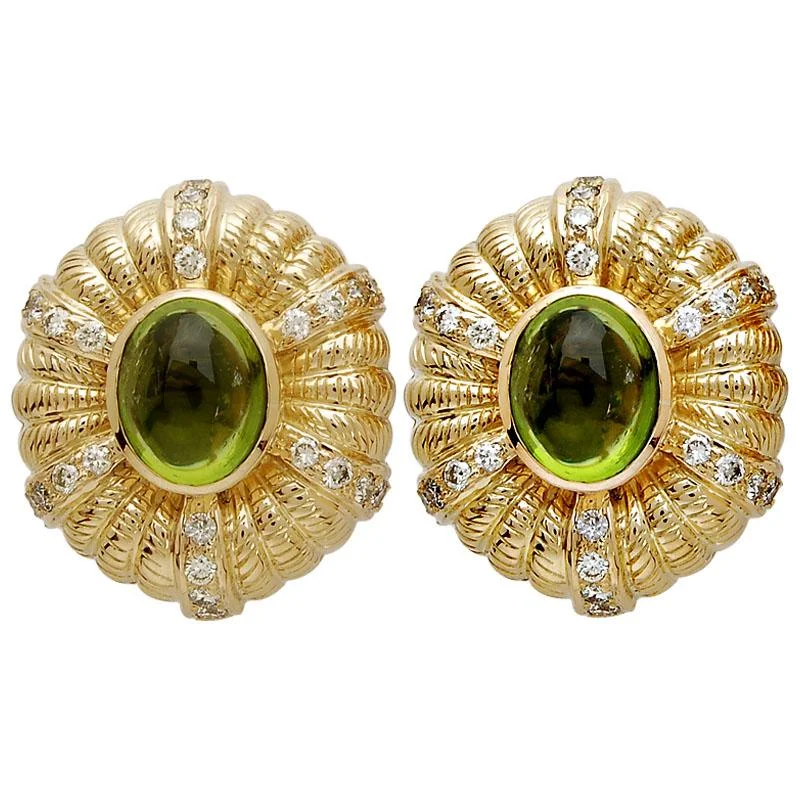 delicate gold earrings for women -Earrings-Peridot and Diamond  (1250C)