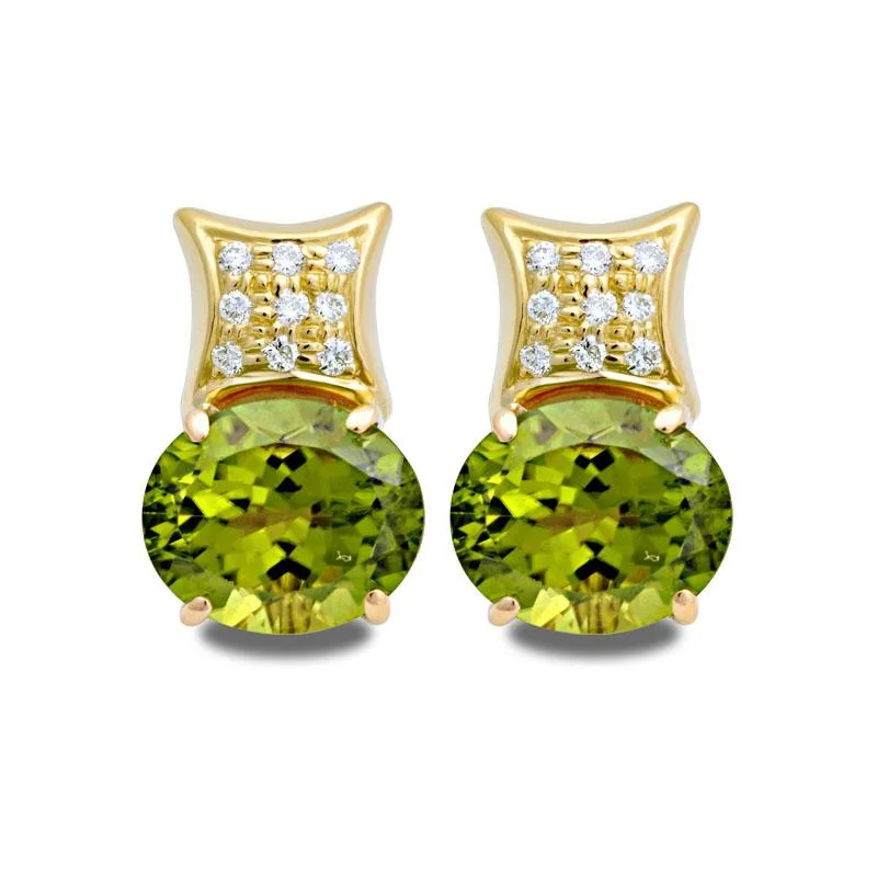 vintage gold earrings for women -Earrings-Peridot and Diamond  (2053A)