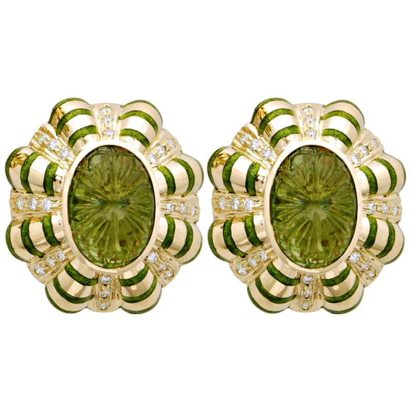 holiday earrings for festive seasons -Earrings-Peridot and Diamond (Enamel)