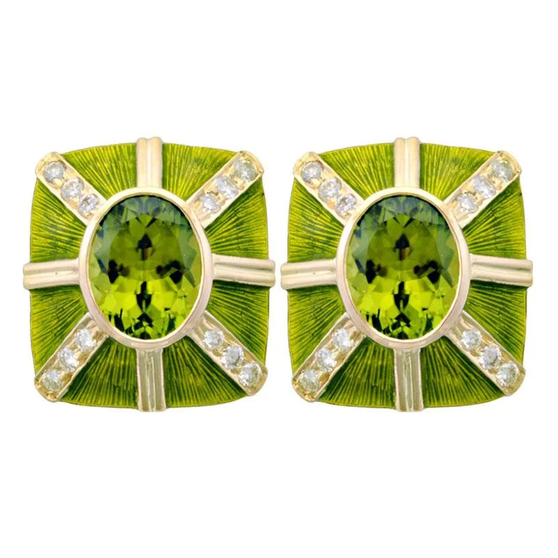 geometric drop earrings for women -Earrings-Peridot and Diamond (Enamel)  (1925B)