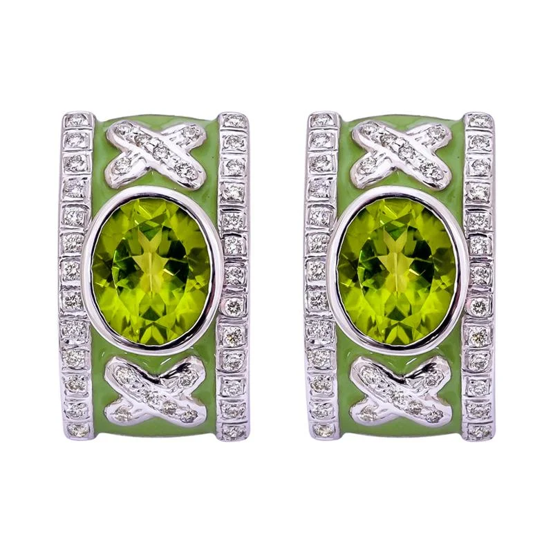 personalized gold earrings for women -Earrings- Peridot and Diamond (Enamel)  (256HS)