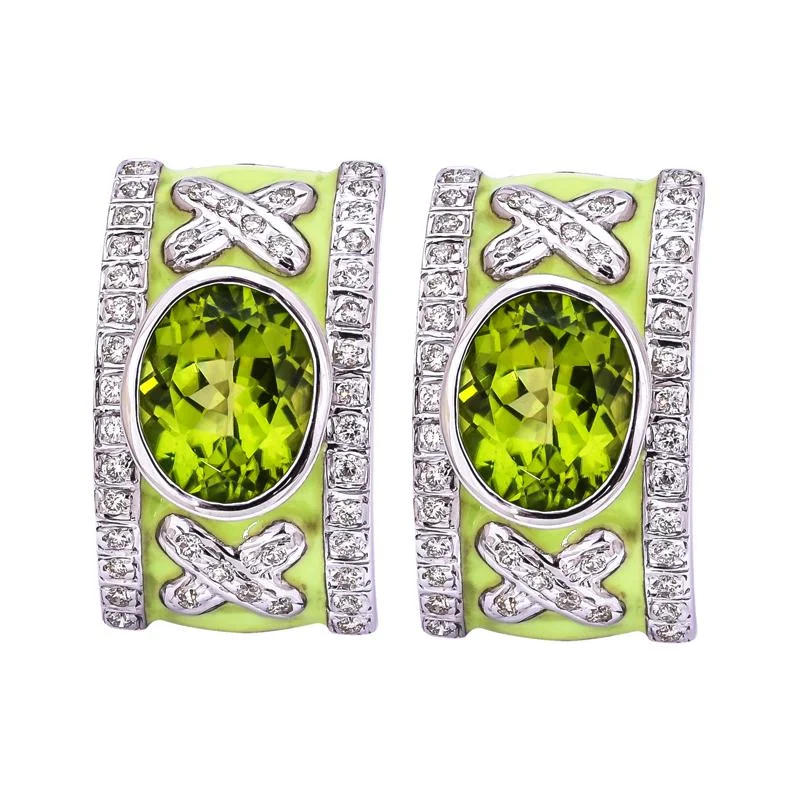 heart-shaped earrings for romantic gifts -Earrings- Peridot and Diamond (Enamel)  (256DS)