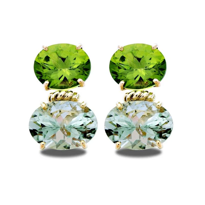 enamel earrings for kids -Earrings-Peridot and Green Quartz  (2031B)