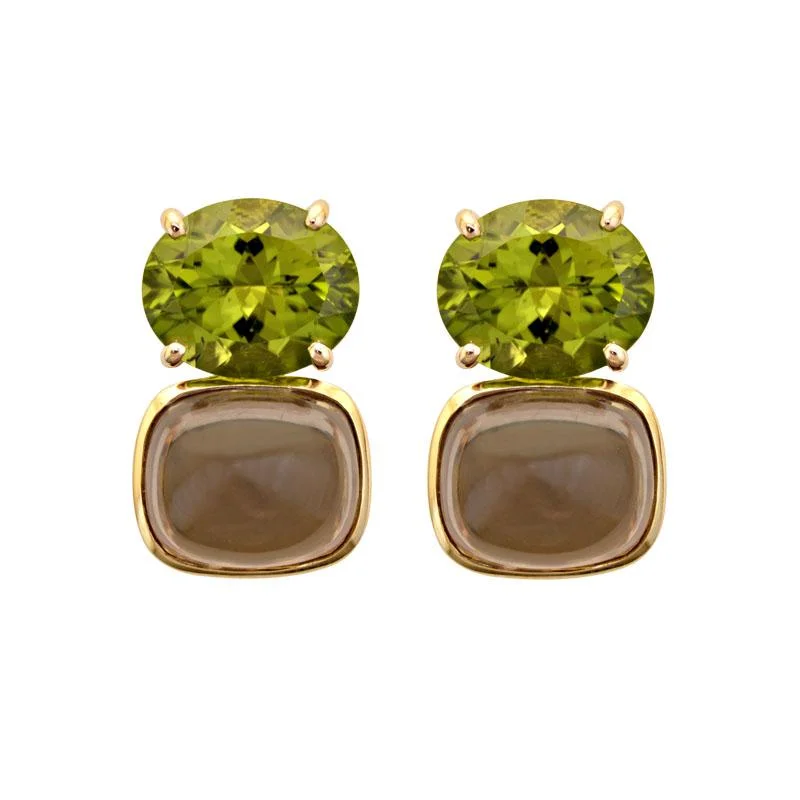 hoop earrings with charms for women -Earrings-Peridot and Smokey Quartz  (2014B)