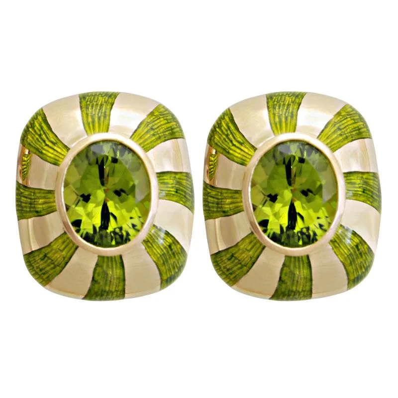 minimalist silver earrings for women -Earrings-Peridot (Enamel)  (1649H)