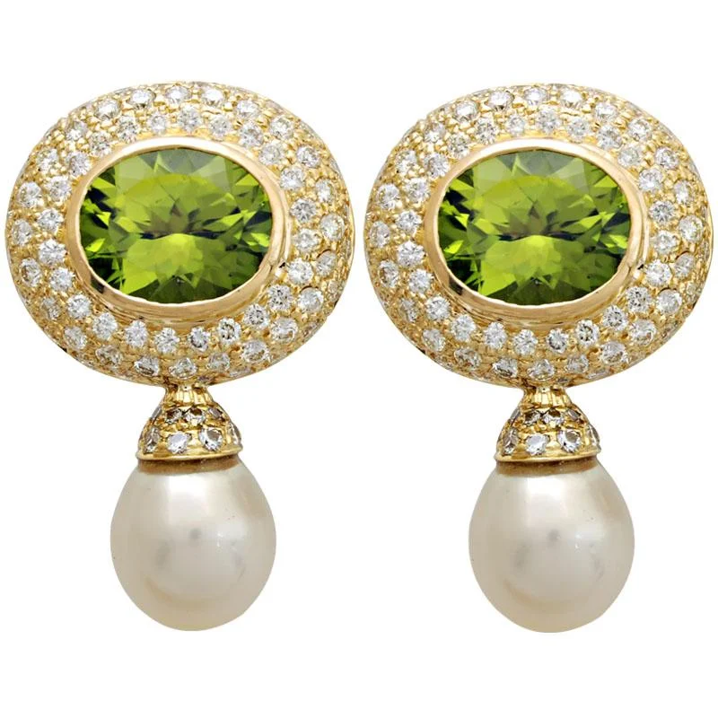 dainty earrings for women -Earrings-Peridot, Pearl and Diamond  (1706M)