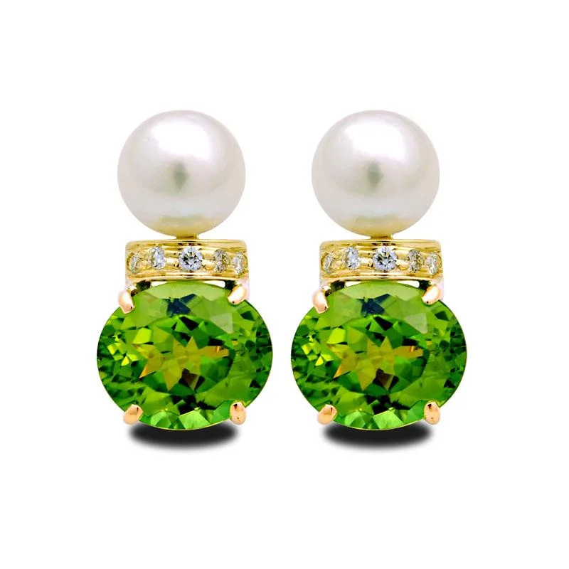 turquoise earrings for casual wear -Earrings-Peridot, South Sea Pearl and Diamond  (2047C)