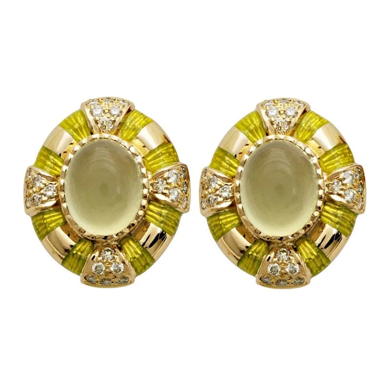 black diamond earrings for luxury lovers -Earrings-Prehnite and Diamond (Enamel)  (1510C)