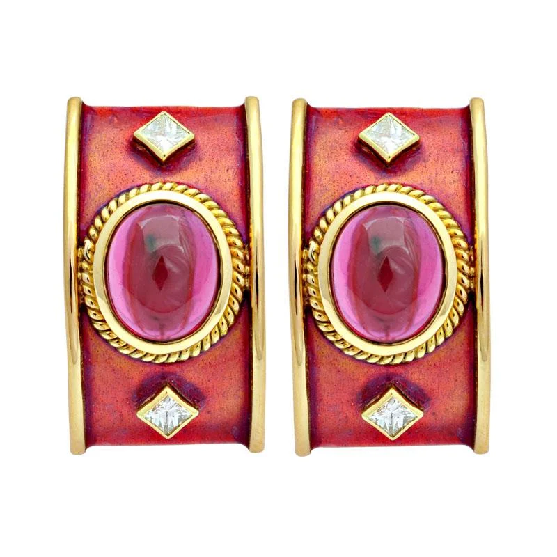 butterfly stud earrings for girls -Earrings-Rubellite and Diamond (Enamel)  (1974A)