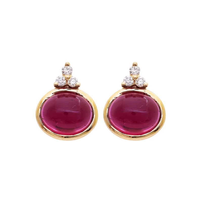 luxury earrings for formal events -Earrings- Rubellite and Diamond in 18K Gold