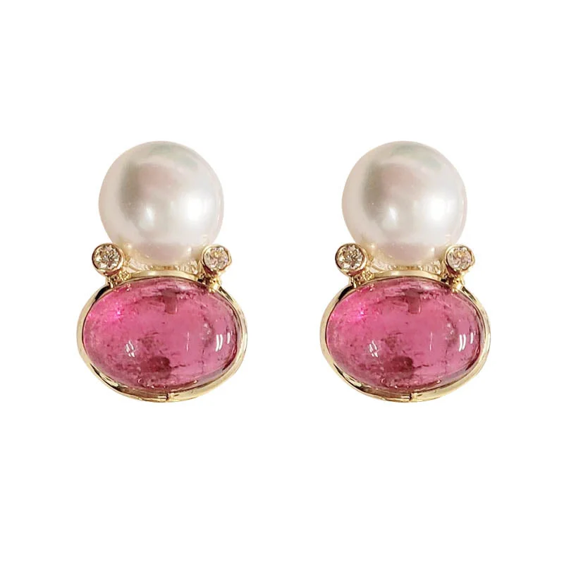 luxury earrings for formal events -EARRINGS- RUBELLITE, S.S. PEARL AND DIAMOND