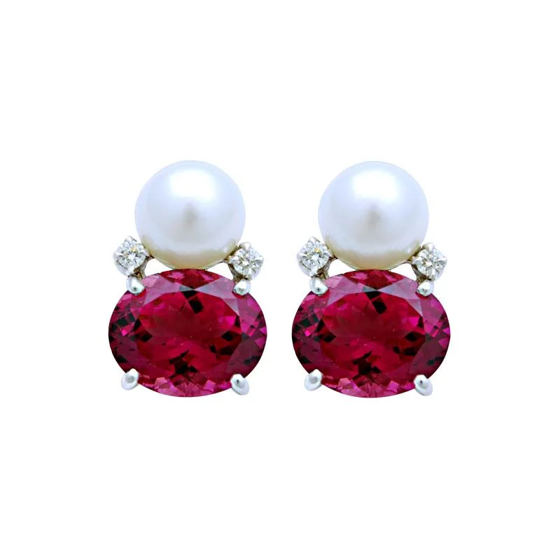 gold hoop earrings for women -Earrings-Rubellite, South Sea Pearl and Diamond  (113HS)