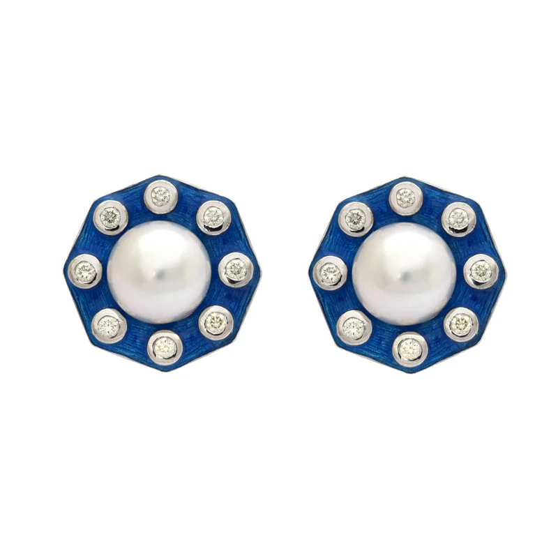 gold and silver earrings for women -Earrings- S.S. Pearl and Diamond (Enamel) in Silver