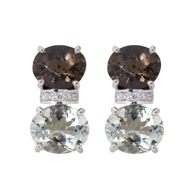 diamond stud earrings for women -Earrings- Smokey Quartz, Green Quartz and Diamond  (263ES)