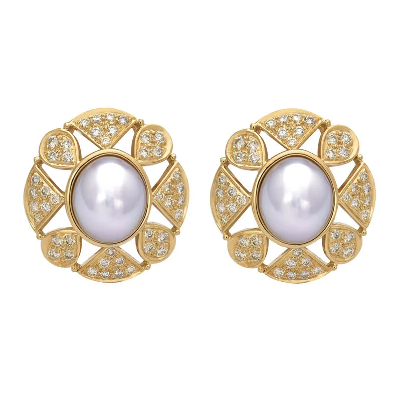 gold earrings for everyday wear -Earrings- South Sea Pearl and Diamond