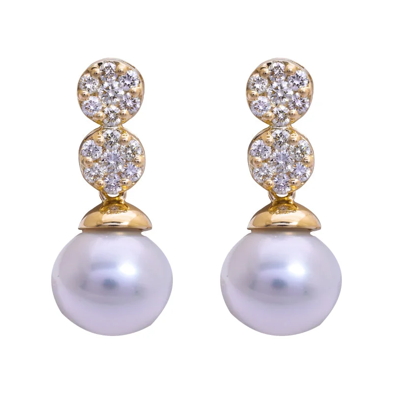 long chandelier earrings for evening wear -Earrings- South Sea Pearl and Diamond