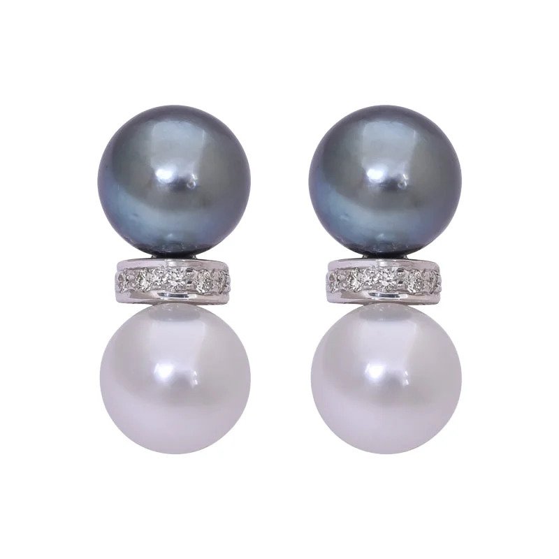 modern earrings for women -Earrings- South Sea Pearl and Diamond