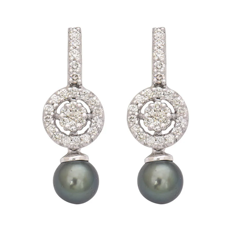 pearl stud earrings for casual wear -Earrings- South Sea Pearl and Diamond