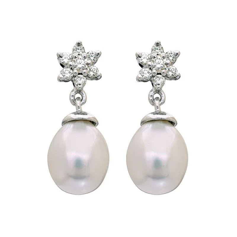 pearl drop earrings for brides -Earrings-South Sea Pearl and Diamond  (205DS)