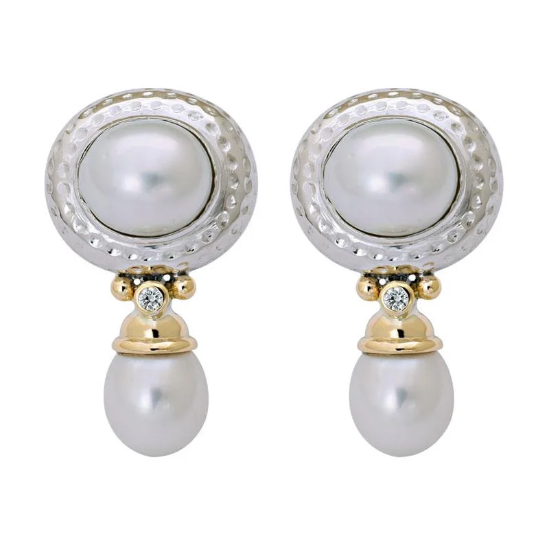 gold stud earrings for women -Earrings-South Sea Pearl and Diamond  (8BM)