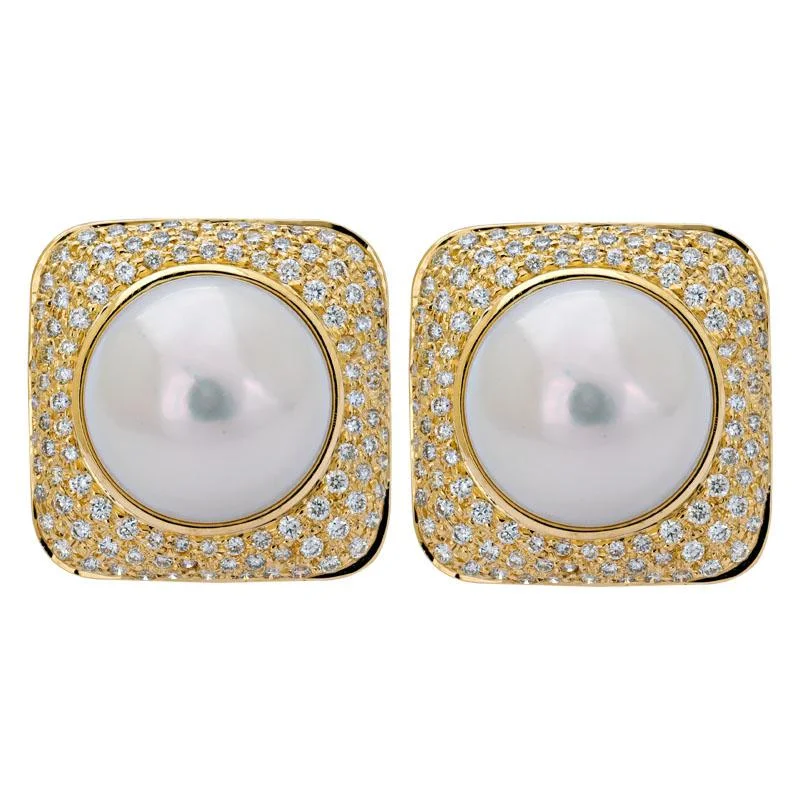 cute earrings for teenagers -Earrings- South Sea Pearl and Diamond  (2171H)